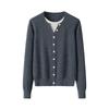 Suéter de Punto Liso de Cachemira Pura Calibre 12 Falso Dos Piezas Modelo Nuevo Bloque de Color Hombro Normal Jersey Casual para Mujer