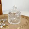 Tarro de azúcar de cristal transparente con relieve de corona, tarro vintage para guardar joyas, tarro para guardar joyas de boda, tarro para guardar hisopos de algodón con tapa