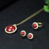 Set de Collar de Cinabrio para Mujer con Cara de Anillo Redonda, Anillo de Arena Dorada Morada de Alto Contenido, Colgante del Año Zodiacal, Estilo Tendencia Nacional