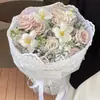 Papel de Regalo Floral de Gasa Tejida Blanca con Borde de Encaje, Tela Decorativa, Materiales de Arte Floral, Papel para Envolver Ramos