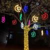 Luzes de Árvore Penduradas de LED com Lua, Flocos de Neve, Luzes de Fio Coloridas, Iluminação Impermeável para Exterior, Estrelas de Cinco Pontas Decorações de Feriado, Projeto de Decoração