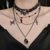 Collar de calavera de cuero apilado de doble capa Diablo Punk para mujer, moderno y atractivo, con diseño personalizado, cadena para clavícula.
