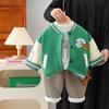 Conjunto de tres piezas de uniforme de béisbol con forro polar para otoño e invierno para niños 2024 nuevo ropa para bebés y niños traje de cárdigan con suéter para bebé niño
