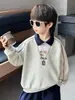 Q091 Camisa Polo para Niños con Bordado de Letra, Top de Primavera y Otoño, Nueva Camisa Polo Infantil Estilo Coreano con Costuras Visibles, Moderna