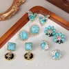 Pendientes de Plata de Ley 925 con Aguja Turquesa Vintage, Lujo Ligero, Gama Alta, Pendientes de Botón Elegantes, Diseño de Nicho, Pendientes Estilo Mediados de Siglo