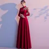 Nuevo Cheongsam Estilo Chino Vestido Tostado Mejorado Borgoña Novia Boda Vestido de Noche Compromiso Anfitrión Vestido de Bienvenida