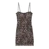 Chegadas Novas Europeias e Americanas Transfronteiriças Vestido de Alça Fina Feminino Estampado Estampa de Leopardo Peça Única Roupa Feminina Justo Verão