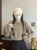 Nuevo Suéter de Punto de Color Sólido Estilo Coreano para Otoño e Invierno, Cuello Redondo, Corto, Versátil, Holgado, Elegante, Moderno para Mujer