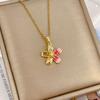 Collar para Mujer, Cobre Chapado en Oro con Flor Pintura al Óleo Incrustada de Circonita, Cadena de Clavícula de Acero de Titanio Moderna y Versátil Joyería al por Mayor