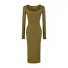 Vestido Cadyshan de chica guapa con escote de corazón de melocotón plisado y manga larga 2026 principios de otoño nuevo sexy ajustado bodycon