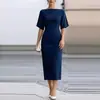 2026 Moda Femenina Europea y Americana Transfronteriza Verano Nuevo Estilo Elegante y con Estilo Color Sólido Ajuste Delgado Vestido sin Hombros