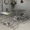 Mesa Redonda de Aço Inoxidável, Mesa de Jantar para Casa, Mesa de Reunião para Exterior, Conjunto Moderno de Mesa e Cadeiras para Cafeteria de Loja de Chá com Leite, Mesa Quadrada