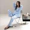 Algodão Puro Novo Pijama de Manga Longa e Calça Longa para Primavera/Outono para Mulheres, Estilo Cardigan, Caimento Solto, Tamanho Grande, Roupa de Casa, Pode Ser Usado ao Ar Livre