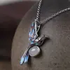 Siam encanto antiguo femenino azul quemado incrustado jade Hetian Magpie colgante de plata plata S925 vintage plata tailandesa collar conjunto cadena