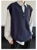 Colete de tricô casual e simples estilo executivo com decote em V, adequado para homens e mulheres, perfeito para primavera e outono, cor lisa versátil, design unissex, sem mangas