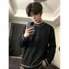 Camiseta de Manga Larga para Hombre 2026 Otoño Nuevo Estilo Bloque de Color Línea Hasselblad Cuello Redondo Camiseta Básica Versátil para Hombre