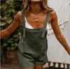 Europeos y Americanos 2021 verano transfronterizo nuevo algodón y lino nuevo de una sola pieza con tirantes color liso botón casual shorts para mujer
