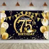 Nova Decoração de Festa de Aniversário Placa e Cartaz Preto e Dourado para Fundo de Cabine de Fotos de Aniversário com Estampagem Dourada