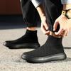 Novos Tênis de Cano Alto Tecido Voador para Casal Tênis Meias de Algodão Masculinas Sapatos Slip-on Sapatos Preguiçosos Versátil Respirável
