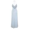 2026 Vestido Largo de Verano Elegante y Sexy para Mujer, Estilo Europeo y Americano, de Color Sólido, con Fruncidos y Cuello Halter, Espalda Descubierta