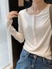 [Outono Suave] Henry Shurou Tencel Acetato Lã Manga Longa Gola Redonda Camiseta de Base Macia