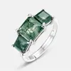 Anel de Pedra de Musgo Verde Natural Elegante e Luxuoso Mais Vendido no Exterior Prata S925 Incrustado com Ágata Aquática, Único e Distintivo
