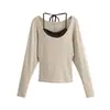 Camiseta de Manga Larga con Cuello en U Grande Estilo Puro Deseo Chica Picante Camisola de Tirantes para Atar Capa Base Top Elegante de Dos Piezas con Manga Murciélago para Mujer