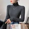 Camiseta base de cuello alto para mujer para otoño e invierno 2026, nueva elegante ajustada, adelgazante y cálida, top de terciopelo alemán de doble cara