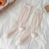 Meias com Babado de Renda para Mulheres, Estilo Fino de Primavera e Verão, Meias de Algodão de Cor Sólida, Meias Longas Respiráveis Sem Costura com Patch de Letra Série Miu para Verão