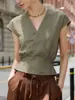 Camisa feminina verde casual e elegante estilo francês, gola V de manga curta, top de verão de abotoamento duplo acinturado com toque de luxo e design versátil