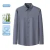 Camisa formal listrada de manga comprida popular para homens no outono, camisa branca de fibra de bambu para homens e mulheres