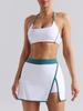 Traje de Yoga Sexy de Color de Contraste Desnudo Falda de Tenis para Mujer Sujetador Deportivo Ajustado sin Espalda Ropa Interior de Tirantes para Fitness
