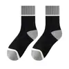 Calcetines de media pantorrilla para hombre, nuevo estilo de otoño para negocios, raya vertical, banda elástica alta, antideslizantes, ajustan la cintura, puño de color contrastante, calcetines largos para hombre