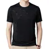 Camiseta de Manga Corta para Hombre Hecha de Seda de Morera, Top Jacquard Holgado de Verano de Media Manga, Camiseta Básica de Seda Helada Casual de Moda