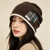 Gorro de punto holgado retro patchwork de invierno, cálido y elegante, con diseño en capas, perfecto para el invierno