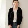 Cardigan Tricotado Feminino de Caxemira Novo para Outono e Inverno Top Blusa de Moletom Jacket com Capuz Zíper Manga Longa Solto Slim