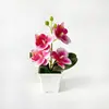 Bonsai Artificial Phalaenopsis de 4 Flores em Vaso Aberto Peça de Exibição Decoração para Quarto Casa Sala de Estar Flor de Simulação de Filme 3D Vaso de Flores Planta