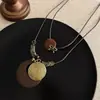 Nova Colar Pingente Pena Zen Estilo Chinês para Mulheres, Acessórios Camadas Retrô, Corrente Longa Bohemian para Pescoço, Corrente para Clavícula
