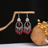 Pendientes Bohemios Azules de Turquesa Estilo Étnico Europeos y Americanos, Pendientes de Borla de Metal Plateado Imitación, Joyería de Borla Vintage para Orejas al por Mayor