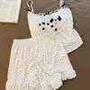 Pijama lindo con estampado de perrito de lunares y almohadillas en el pecho para mujer, Camisola y shorts de primavera amigables con la piel para estar en casa, Tallas grandes, Se puede usar afuera, Conjunto