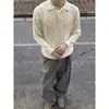 Suéter de tricô com gola polo e trança estilo retrô americano para mulheres, conjunto outono e inverno estilo old money, tricô cleanfit com gola henley