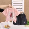 Ropa de Verano para Niños 2025 Nueva Camiseta Estilo Infantil con Estampado de Letras Moderna y Versátil 1 Ropa Infantil Traje de Dos Piezas