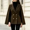 Casaco de Lã Europeu de Botão Duplo Acinturado Feminino Outono Inverno Nova Moda Elegante Curto Capa Terno Top