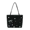 Bolso Tote de Lunares con Lazo para Mujer 2025 Nuevo Estilo Coreano Gran Capacidad Estudiante Clase Viaje al Trabajo Bolso de Hombro Versátil