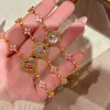 Nova Pulseira Filigranada Esmaltada com Madrepérola Estilo Chinês, Colar com Pingente de Madrepérola Cinza Esmaltado Azul Antigo Banhado a Ouro, Anel de Trevo de Quatro Folhas