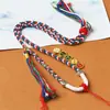 Cuerda de Collar de Cinco Vías Dios de la Riqueza de Algodón Enrollada a Mano de Xizang Cuentas Dzi Pintadas a Mano Thangka Dios de la Riqueza de Cinco Vías Cuerda Trenzada Cadena de Suéter Retro