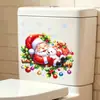 Adhesivo Decorativo para Tapa de Inodoro de Dibujos Animados Lindo de Papá Noel Sosteniendo un Osito Blanco, Decoración Removible para Tapa de Inodoro de Baño