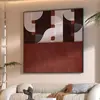 Pintura decorativa para sala de estar de arte lineal abstracto, bloque de color rojo, pared de fondo de sofá de pasillo, pintura cuadrada colgante, mural de sala de exposiciones