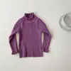 Malha Básica Feminina Primavera e Outono Novo Estilo Malha para Bebê Estilo Coreano Gola com Babado Elegante Gola Alta Média Top Interno Infantil