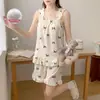 Pijama de Algodón Nube con Tirantes para Mujer Verano con Almohadillas en el Pecho Dibujos Animados Dulces Transmisión en Vivo Xiaohongshu Comercio Exterior Transfronterizo Conjunto de Ropa para el Hogar